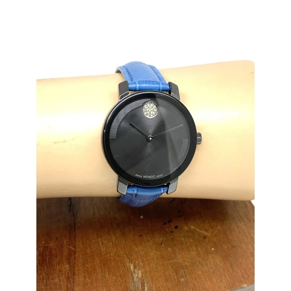 Movado Women's Watch 3601235 Bold Swiss Quartz Black Ceramic Blue Leather 34mm